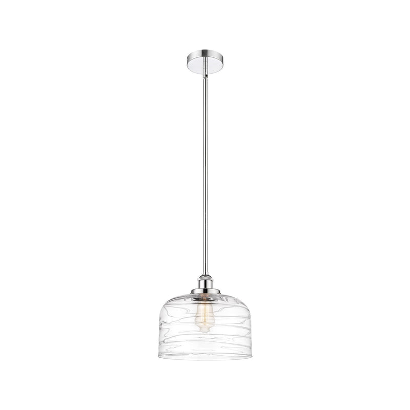 Innovations Bell 12in 1-Light Mini Pendant | Industrial Polished Chrome Steel and Clear Deco Swirl Glass | Kitchen Island & | Model 616-1SH-PC-G713-L-LED