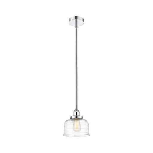 Innovations Bell 8in 1-Light Mini Pendant | Industrial Polished Chrome Steel and Clear Deco Swirl Glass | Kitchen Island & | Model 616-1SH-PC-G713-LED