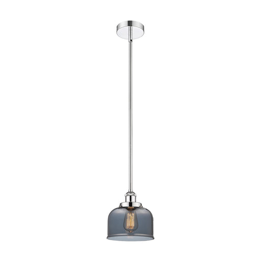Innovations Bell 8in 1-Light Mini Pendant | Industrial Polished Chrome and Light Smoke Glass | Kitchen Island & Dining Room | Model 616-1SH-PC-G73-LED