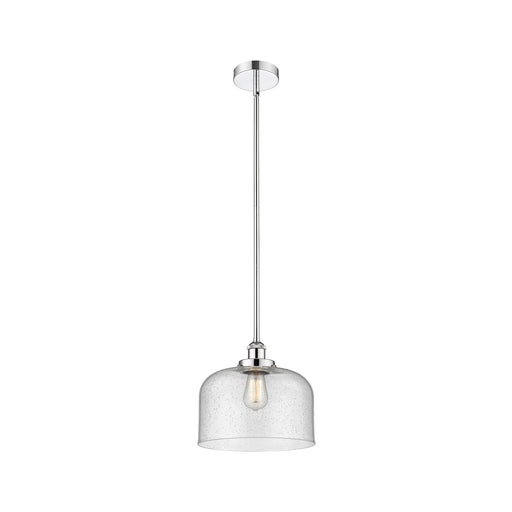 Innovations Bell 12in 1-Light Mini Pendant | Industrial Polished Chrome Steel and Seedy Glass | Kitchen Island & Dining Room | Model 616-1SH-PC-G74-L-LED
