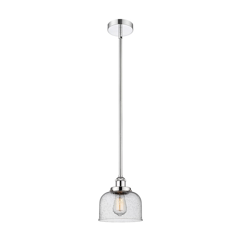Innovations Bell 8in 1-Light Mini Pendant | Industrial Polished Chrome Steel and Seedy Glass | Kitchen Island & Dining Room | Model 616-1SH-PC-G74-LED