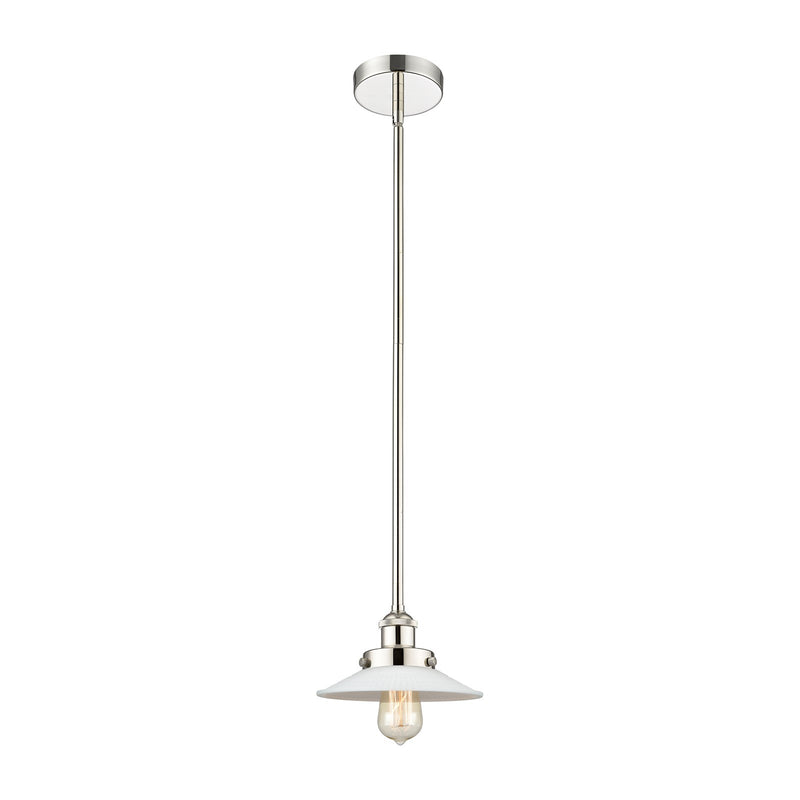 Innovations Halophane 9in 1-Light Mini Pendant | Industrial Polished Nickel Steel and Matte White Frosted Glass | Kitchen Island & | Model 616-1SH-PN-G1