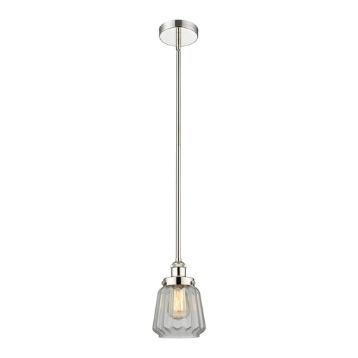 Innovations Chatham 7in 1-Light Mini Pendant | Art Deco Polished Nickel and Clear Ribbed Glass | Kitchen Island & Dining Room | Model 616-1SH-PN-G142