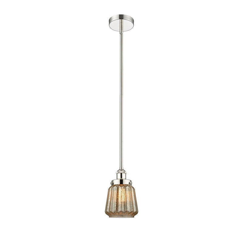 Innovations Chatham 7in 1-Light Mini Pendant | Art Deco Polished Nickel and Mercury Ribbed Glass | Kitchen Island & Dining | Model 616-1SH-PN-G146-LED