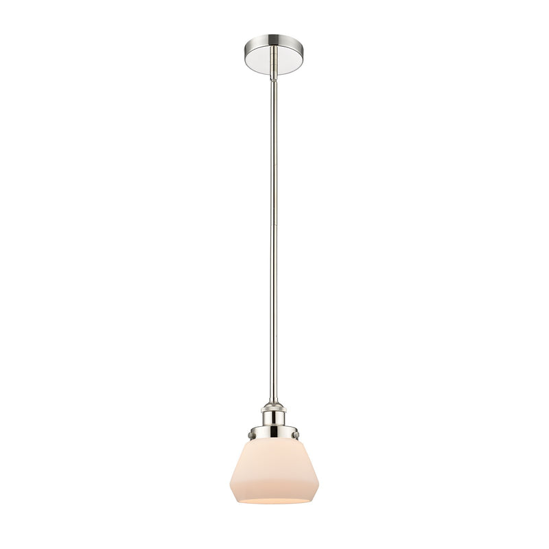Innovations Fulton 7in 1-Light Mini Pendant | Industrial Farmhouse Polished Nickel and Matte White Frosted Glass | Kitchen Island | Model 616-1SH-PN-G171