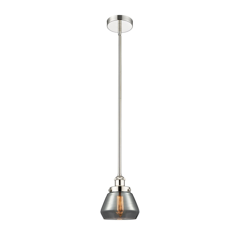 Innovations Fulton 7in 1-Light Mini Pendant | Industrial Farmhouse Polished Nickel and Light Smoke Glass | Kitchen Island & Dining | Model 616-1SH-PN-G173