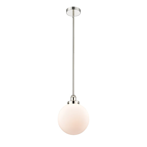 Innovations Beacon 10in 1-Light Mini Pendant | Industrial Polished Nickel Steel and Matte White Frosted Glass | Kitchen | Model 616-1SH-PN-G201-10-LED