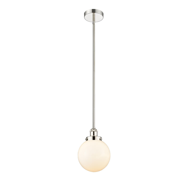 Innovations Beacon 8in 1-Light Mini Pendant | Industrial Polished Nickel and Matte White Frosted Glass | Kitchen Island & Dining | Model 616-1SH-PN-G201-8