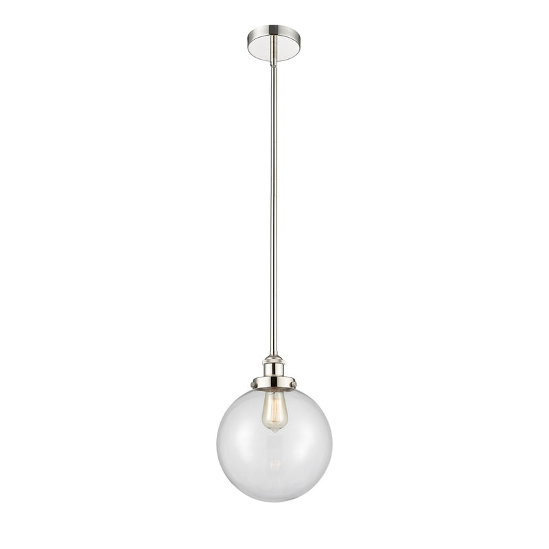 Innovations Beacon 10in 1-Light Mini Pendant | Industrial Polished Nickel Steel and Clear Glass | Kitchen Island & Dining | Model 616-1SH-PN-G202-10-LED