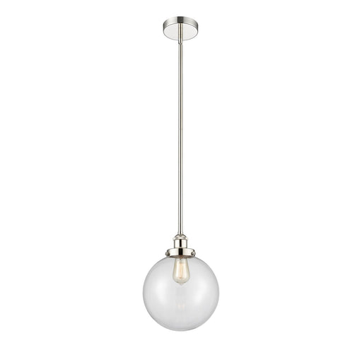 Innovations Beacon 10in 1-Light Mini Pendant | Industrial Polished Nickel Steel and Clear Glass | Kitchen Island & Dining | Model 616-1SH-PN-G202-10-LED