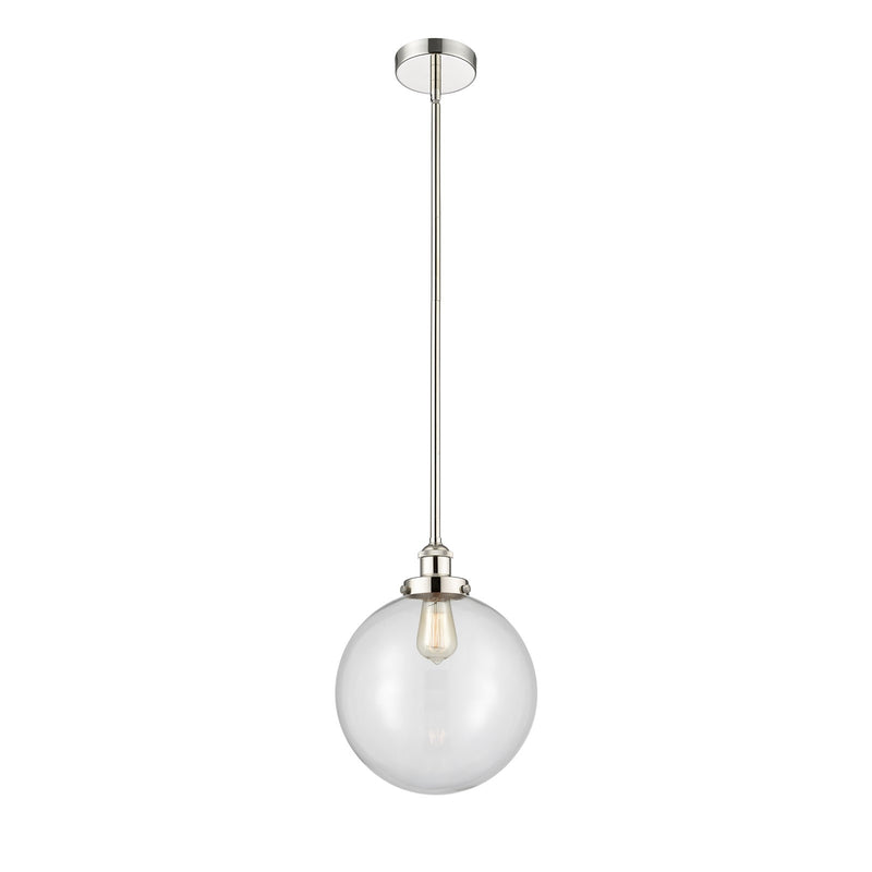 Innovations Beacon 12in 1-Light Mini Pendant | Industrial Polished Nickel Steel and Clear Glass | Kitchen Island & Dining Room | Model 616-1SH-PN-G202-12