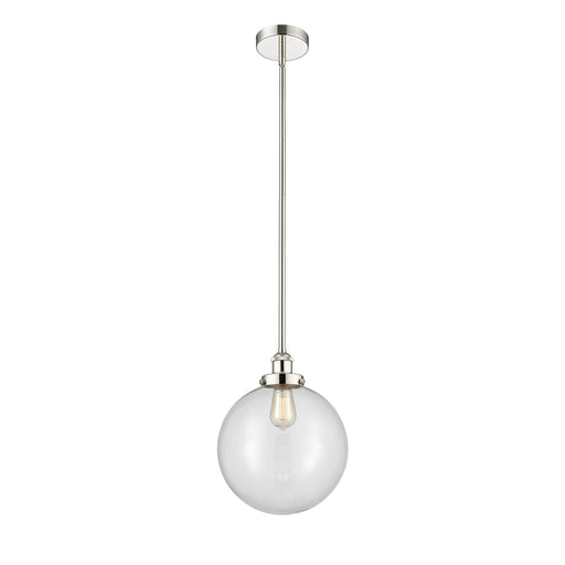 Innovations Beacon 12in 1-Light Mini Pendant | Industrial Polished Nickel Steel and Clear Glass | Kitchen Island & Dining Room | Model 616-1SH-PN-G202-12