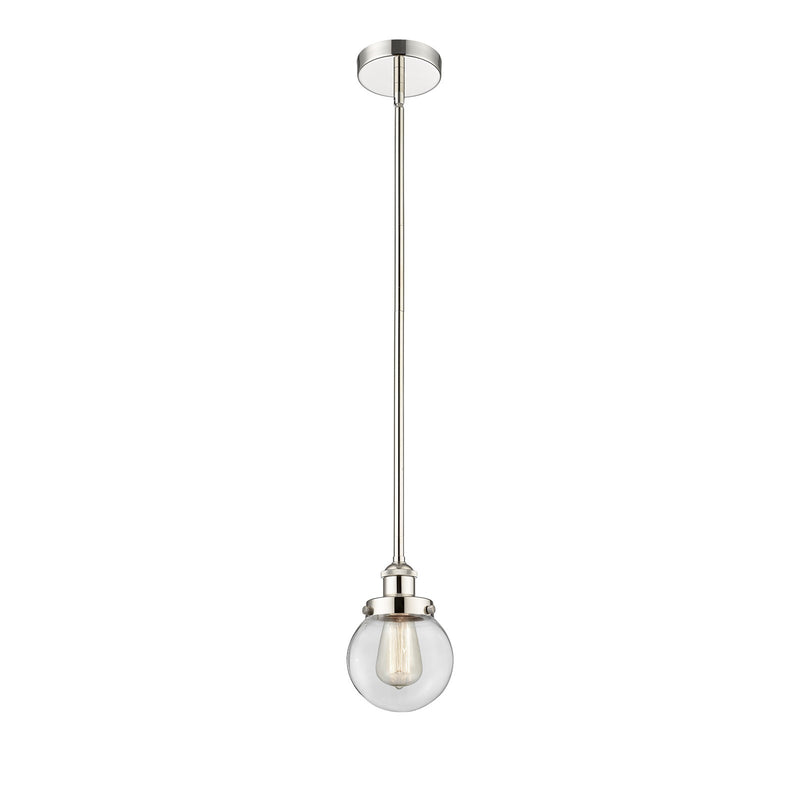 Innovations Beacon 6in 1-Light Mini Pendant | Industrial Polished Nickel Steel and Clear Glass | Kitchen Island & Dining Room | Model 616-1SH-PN-G202-6