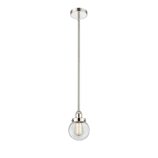 Innovations Beacon 6in 1-Light Mini Pendant | Industrial Polished Nickel Steel and Clear Glass | Kitchen Island & Dining | Model 616-1SH-PN-G202-6-LED
