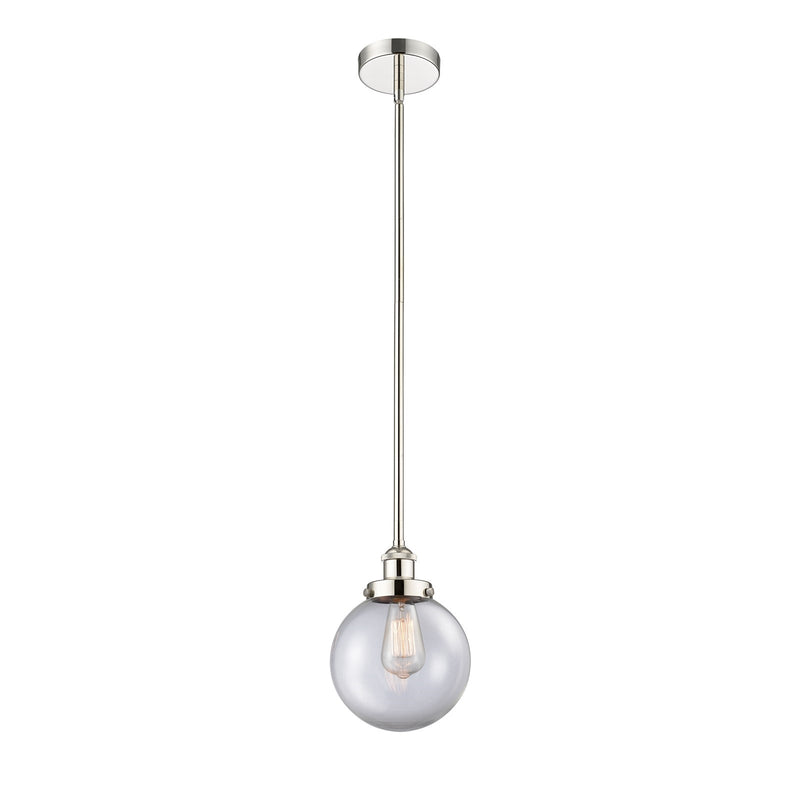 Innovations Beacon 8in 1-Light Mini Pendant | Industrial Polished Nickel Steel and Clear Glass | Kitchen Island & Dining | Model 616-1SH-PN-G202-8-LED