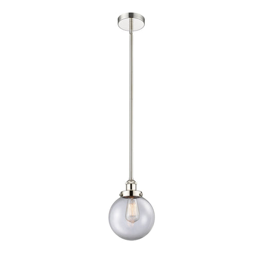 Innovations Beacon 8in 1-Light Mini Pendant | Industrial Polished Nickel Steel and Clear Glass | Kitchen Island & Dining | Model 616-1SH-PN-G202-8-LED