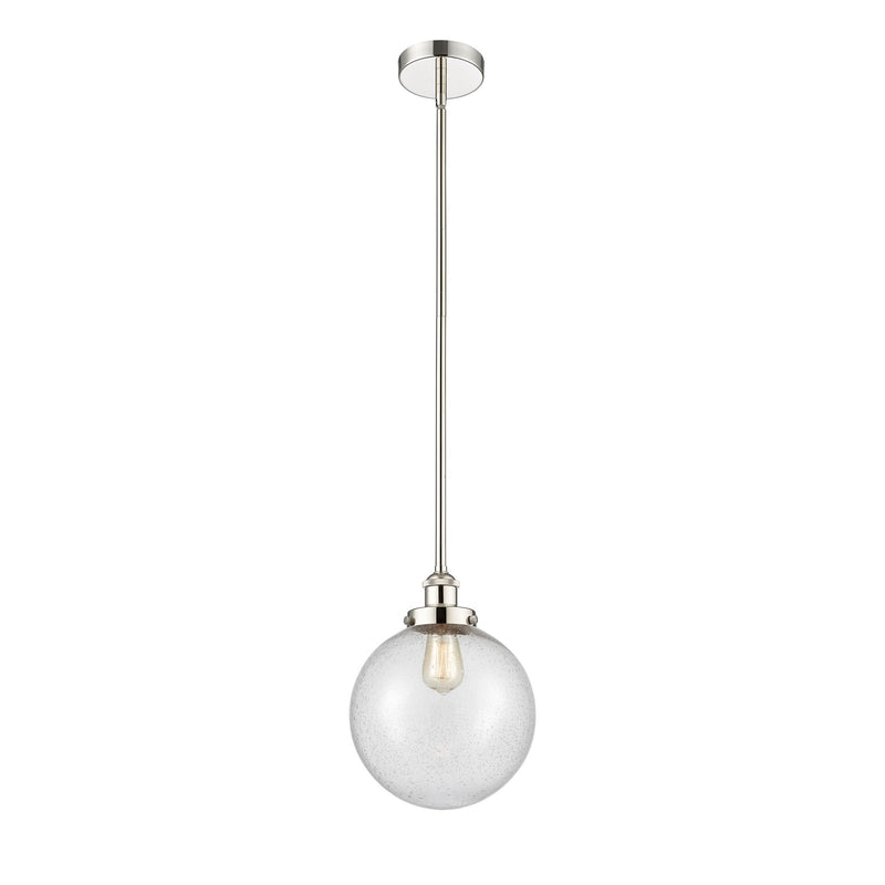 Innovations Beacon 10in 1-Light Mini Pendant | Industrial Polished Nickel Steel and Seedy Glass | Kitchen Island & Dining Room | Model 616-1SH-PN-G204-10