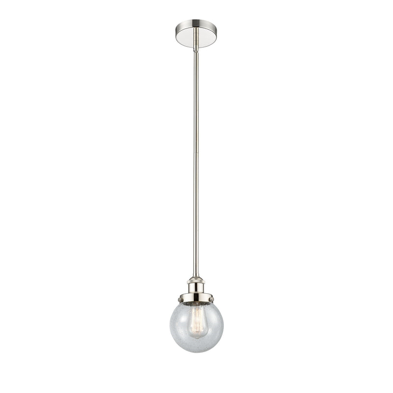 Innovations Beacon 6in 1-Light Mini Pendant | Industrial Polished Nickel Steel and Seedy Glass | Kitchen Island & Dining | Model 616-1SH-PN-G204-6-LED