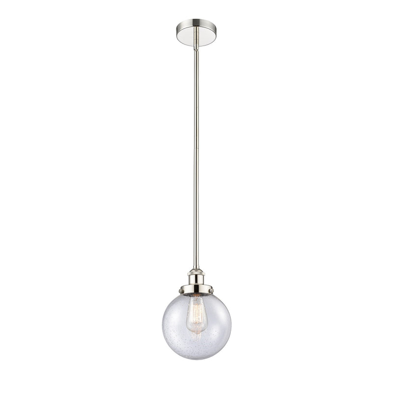 Innovations Beacon 8in 1-Light Mini Pendant | Industrial Polished Nickel Steel and Seedy Glass | Kitchen Island & Dining Room | Model 616-1SH-PN-G204-8