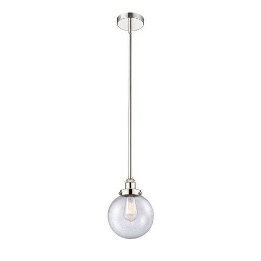 Innovations Beacon 8in 1-Light Mini Pendant | Industrial Polished Nickel Steel and Seedy Glass | Kitchen Island & Dining | Model 616-1SH-PN-G204-8-LED