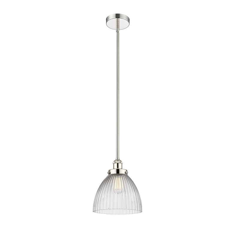 Innovations Seneca Falls 9.5in 1-Light Mini Pendant | Traditional Industrial Polished Nickel and Clear Halophane Glass | Model 616-1SH-PN-G222-LED