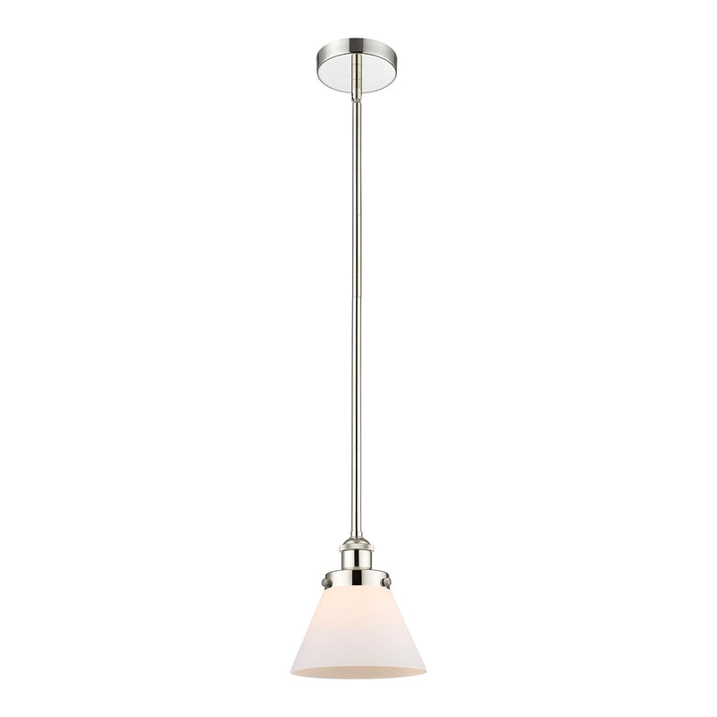 Innovations Cone 1-Light 7.75in Mini Pendant | Industrial Polished Nickel and Matte White Frosted Glass | Kitchen Island & | Model 616-1SH-PN-G41-LED