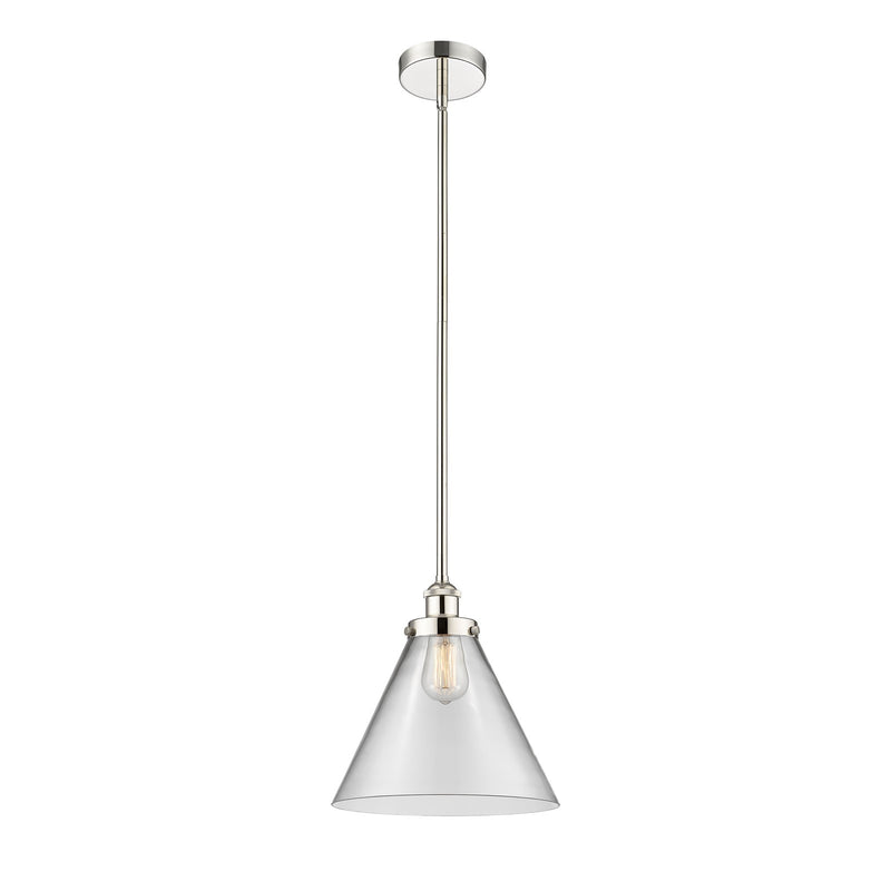 Innovations Cone 12in 1-Light Mini Pendant | Industrial Polished Nickel Steel and Clear Glass | Kitchen Island & Dining Room | Model 616-1SH-PN-G42-L-LED