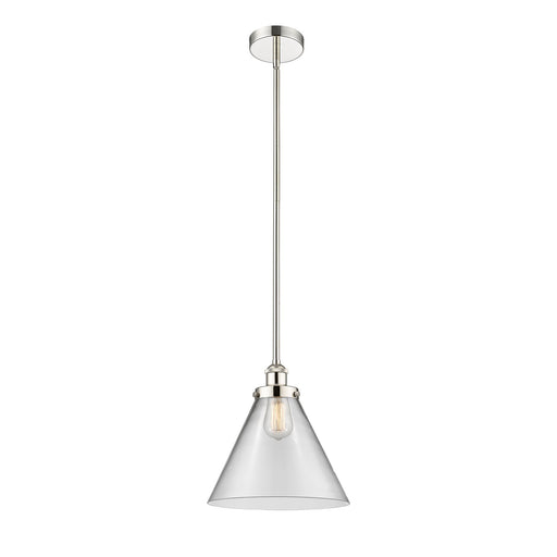Innovations Cone 12in 1-Light Mini Pendant | Industrial Polished Nickel Steel and Clear Glass | Kitchen Island & Dining Room | Model 616-1SH-PN-G42-L-LED