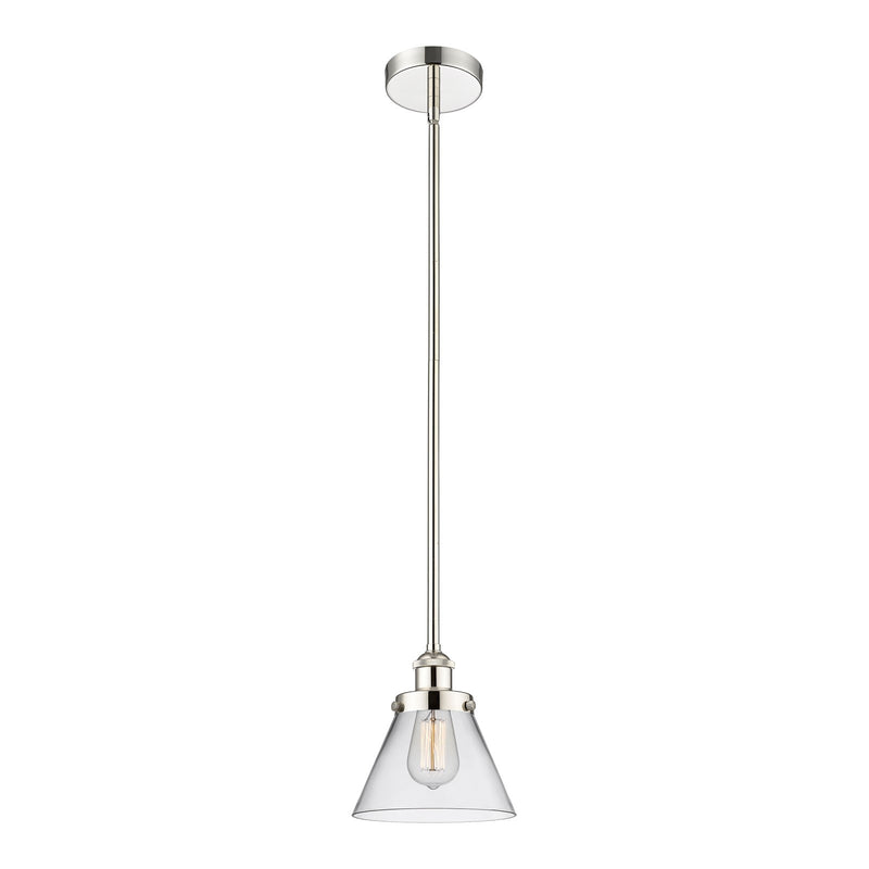 Innovations Cone 1-Light 7.75in Mini Pendant | Industrial Polished Nickel Steel and Clear Glass | Kitchen Island & Dining Room | Model 616-1SH-PN-G42-LED
