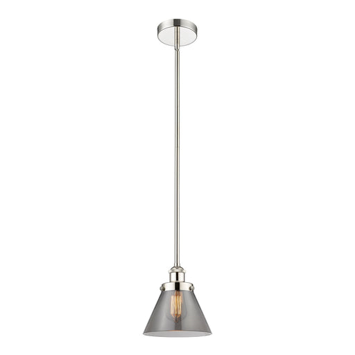 Innovations Cone 8in 1-Light Mini Pendant | Industrial Polished Nickel and Light Smoke Glass | Kitchen Island & Dining Room | 7.75 | Model 616-1SH-PN-G43