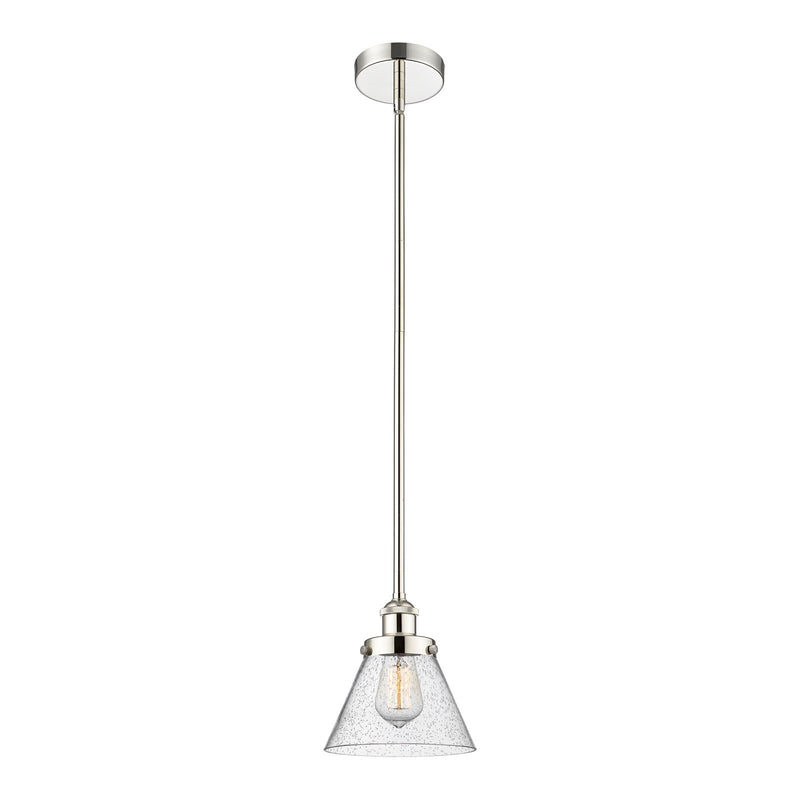 Innovations Cone 1-Light 8in Mini Pendant | Industrial Farmhouse Polished Nickel Steel and Seedy Glass | Kitchen Island & | Model 616-1SH-PN-G44-LED