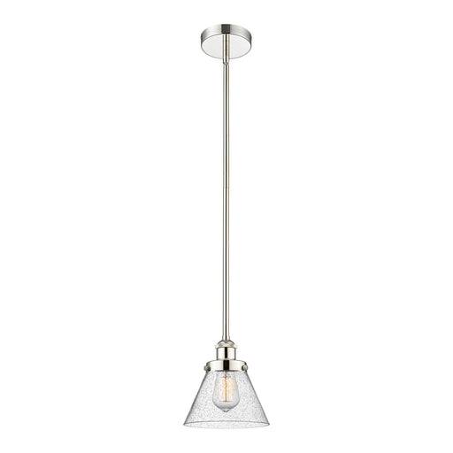 Innovations Cone 1-Light 8in Mini Pendant | Industrial Farmhouse Polished Nickel Steel and Seedy Glass | Kitchen Island & | Model 616-1SH-PN-G44-LED