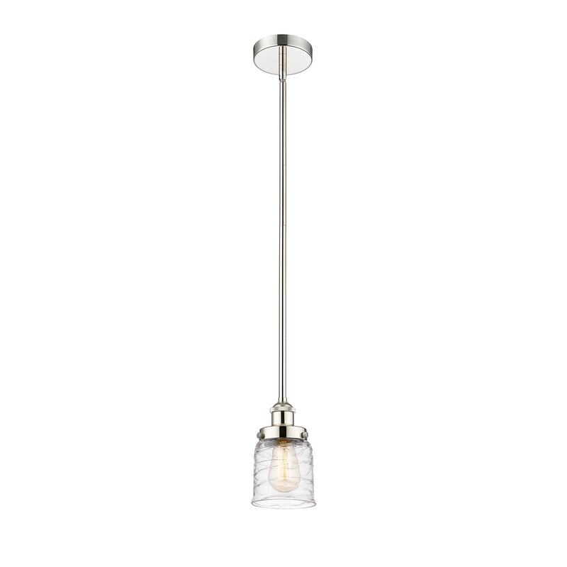 Innovations Bell 5in 1-Light Mini Pendant | Industrial Polished Nickel Steel and Clear Deco Swirl Glass | Kitchen Island & | Model 616-1SH-PN-G513-LED