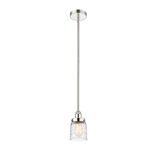 Innovations Bell 5in 1-Light Mini Pendant | Industrial Polished Nickel Steel and Clear Deco Swirl Glass | Kitchen Island & | Model 616-1SH-PN-G513-LED