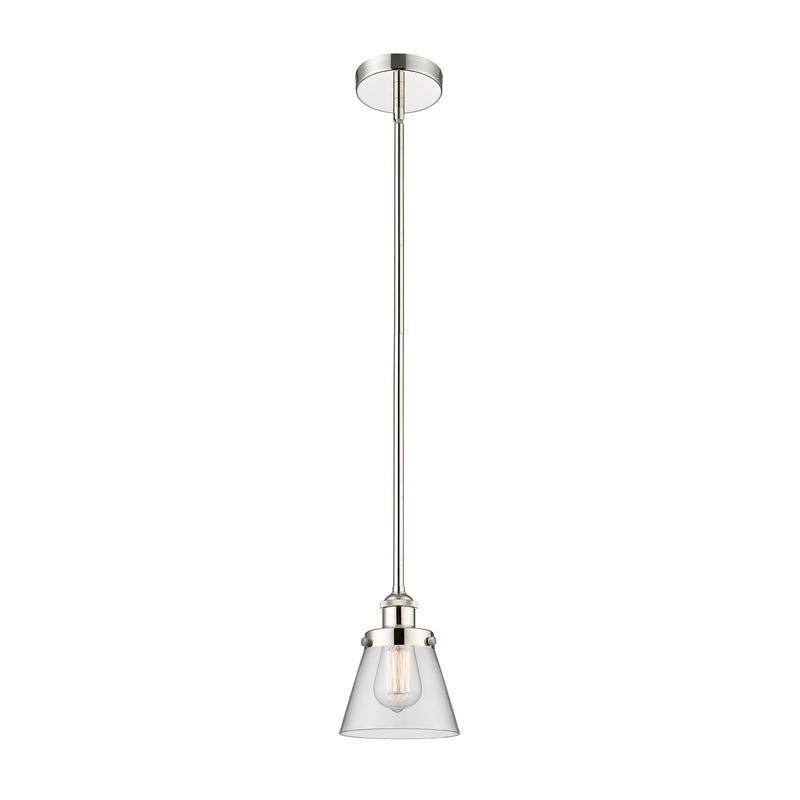 Innovations Cone 6.25in 1-Light Mini Pendant | Industrial Polished Nickel Steel and Clear Glass | Kitchen Island & Dining Room | Model 616-1SH-PN-G62