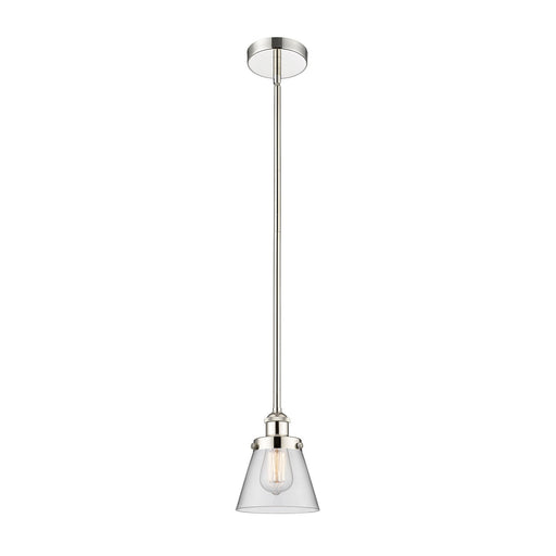 Innovations Cone 6.25in 1-Light Mini Pendant | Industrial Polished Nickel and Clear Glass | Kitchen Island & Dining Room | 6.25 | Model 616-1SH-PN-G62-LED