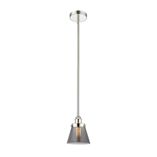 Innovations Cone 6.25in 1-Light Mini Pendant | Industrial Polished Nickel and Light Smoke Glass | Kitchen Island & Dining Room | Model 616-1SH-PN-G63