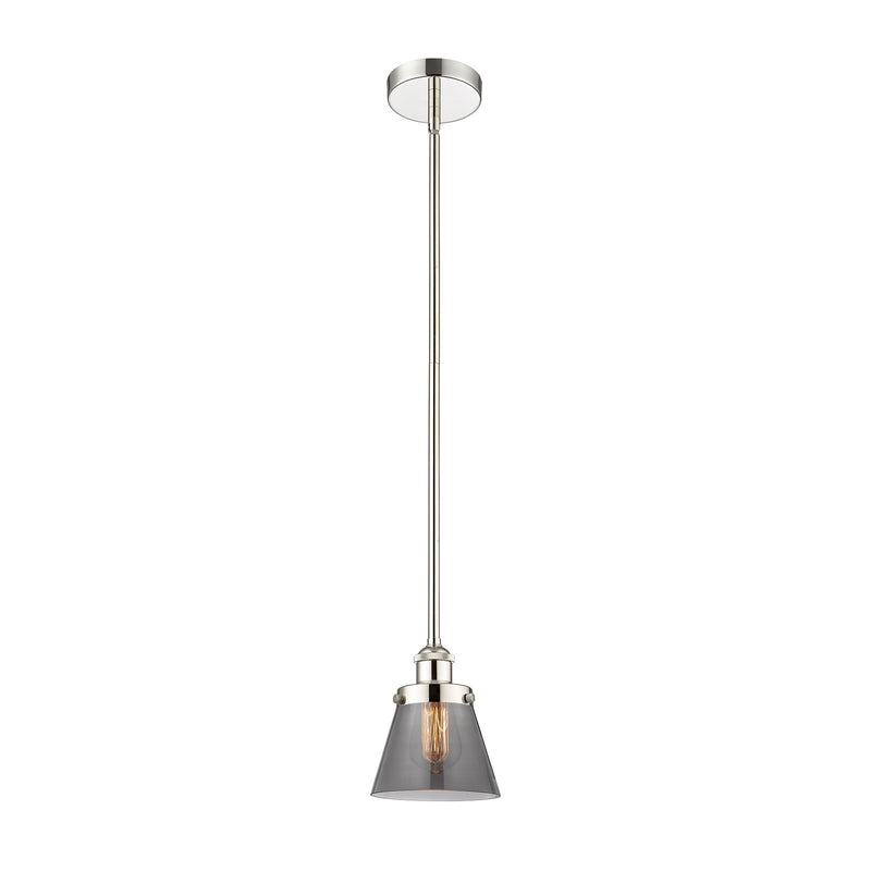 Innovations Cone 1-Light 6.25in Mini Pendant | Industrial Farmhouse Polished Nickel and Light Smoke Glass | Kitchen Island & | Model 616-1SH-PN-G63-LED