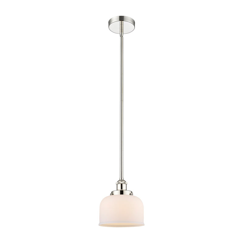 Innovations Bell 8in 1-Light Mini Pendant | Industrial Polished Nickel and Matte White Frosted Glass | Kitchen Island & Dining | Model 616-1SH-PN-G71-LED