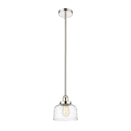 Innovations Bell 8in 1-Light Mini Pendant | Industrial Polished Nickel Steel and Clear Deco Swirl Glass | Kitchen Island & Dining | Model 616-1SH-PN-G713