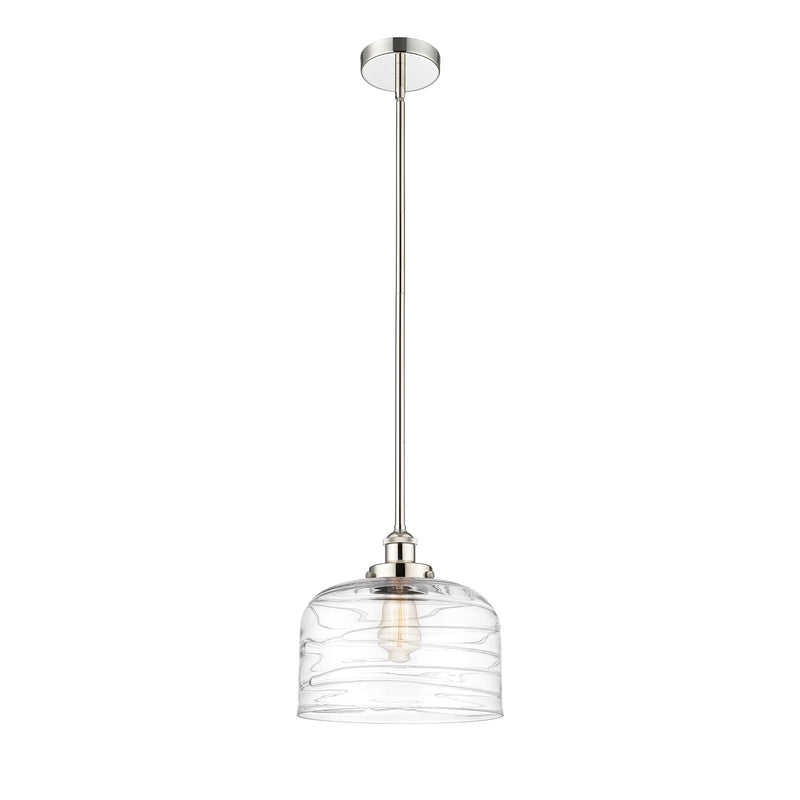 Innovations Bell 12in 1-Light Mini Pendant | Industrial Polished Nickel and Clear Deco Swirl Glass | Kitchen Island & Dining | Model 616-1SH-PN-G713-L-LED