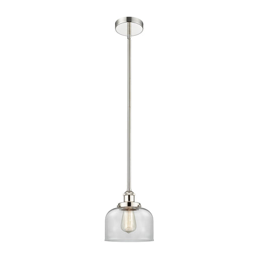 Innovations Bell 8in 1-Light Mini Pendant | Industrial Polished Nickel Steel and Clear Glass | Kitchen Island & Dining Room | Damp | Model 616-1SH-PN-G72