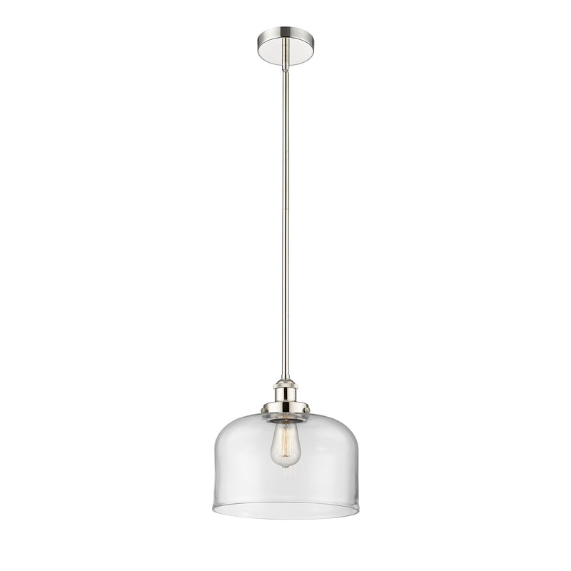 Innovations Bell 11.5in 1-Light Mini Pendant | Industrial Polished Nickel Steel and Clear Glass | Kitchen Island & Dining Room | Model 616-1SH-PN-G72-L