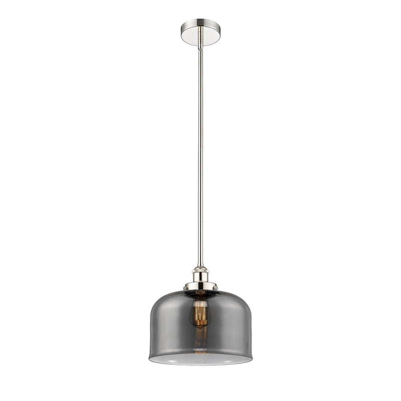 Innovations Bell 12in 1-Light Mini Pendant | Industrial Polished Nickel and Light Smoke Glass | Kitchen Island & Dining Room | Model 616-1SH-PN-G73-L