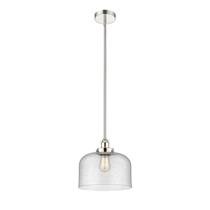 Innovations Bell 12in 1-Light Mini Pendant | Industrial Polished Nickel Steel and Seedy Glass | Kitchen Island & Dining Room | Model 616-1SH-PN-G74-L