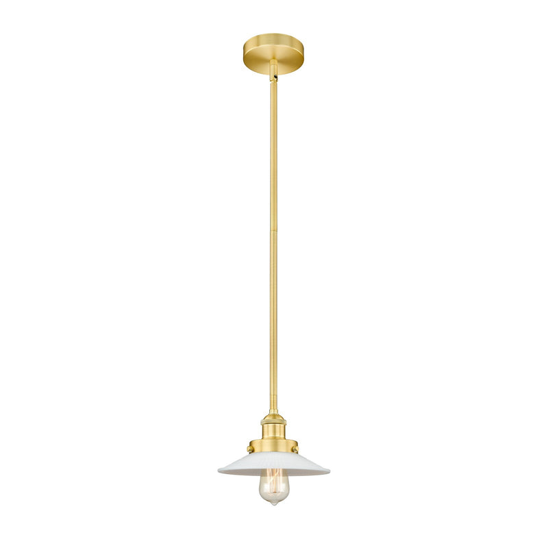 Innovations Halophane 9in 1-Light Mini Pendant | Industrial Satin Gold Steel and Matte White Frosted Glass | Kitchen Island & Dining | Model 616-1SH-SG-G1