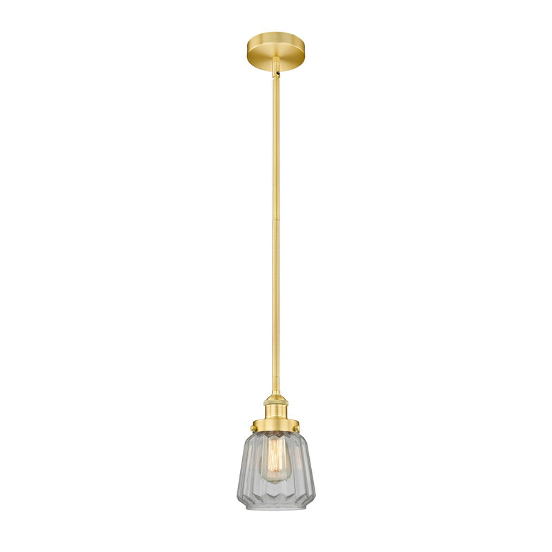 Innovations Chatham 7in 1-Light Mini Pendant | Art Deco Satin Gold Steel and Clear Ribbed Glass | Kitchen Island & Dining Room | 7 | Model 616-1SH-SG-G142