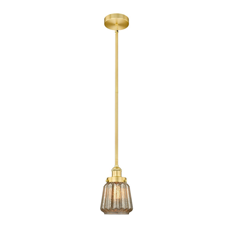 Innovations Chatham 7in 1-Light Mini Pendant | Art Deco Satin Gold Steel and Mercury Ribbed Glass | Kitchen Island & Dining Room | Model 616-1SH-SG-G146