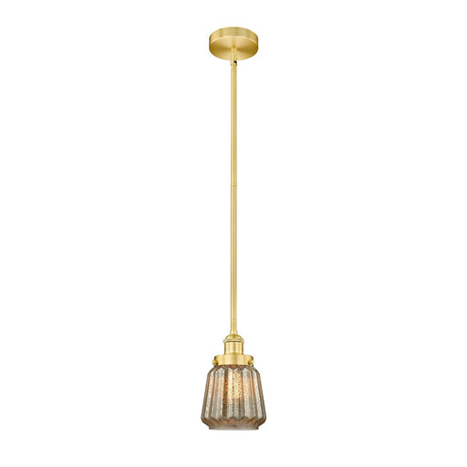 Innovations Chatham 7in 1-Light Mini Pendant | Art Deco Satin Gold Steel and Mercury Ribbed Glass | Kitchen Island & Dining Room | Model 616-1SH-SG-G146