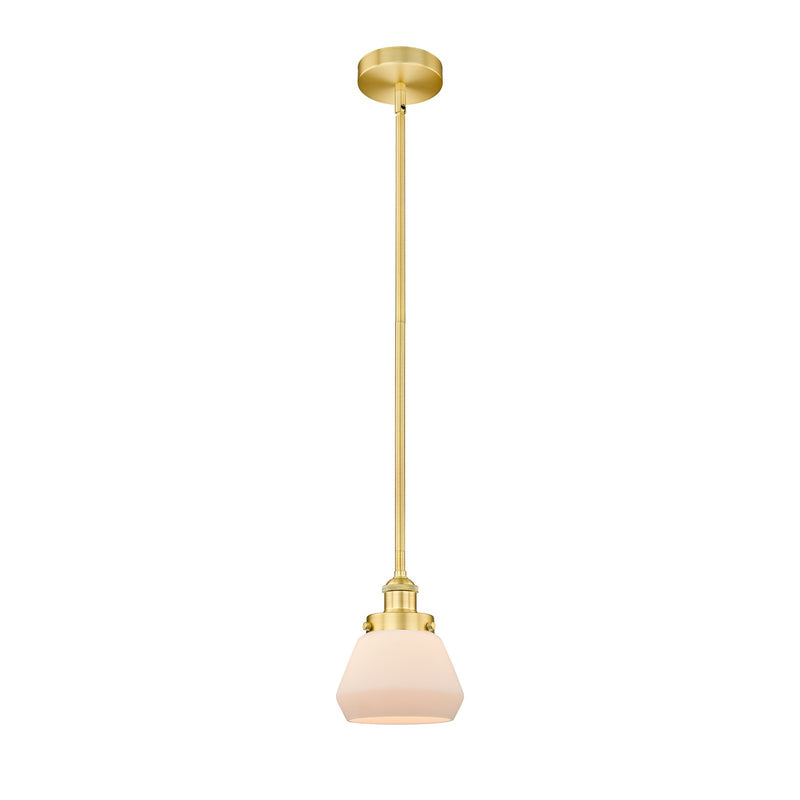 Innovations Fulton 7in 1-Light Mini Pendant | Industrial Satin Gold Steel and Matte White Frosted Glass | Kitchen Island & | Model 616-1SH-SG-G171-LED